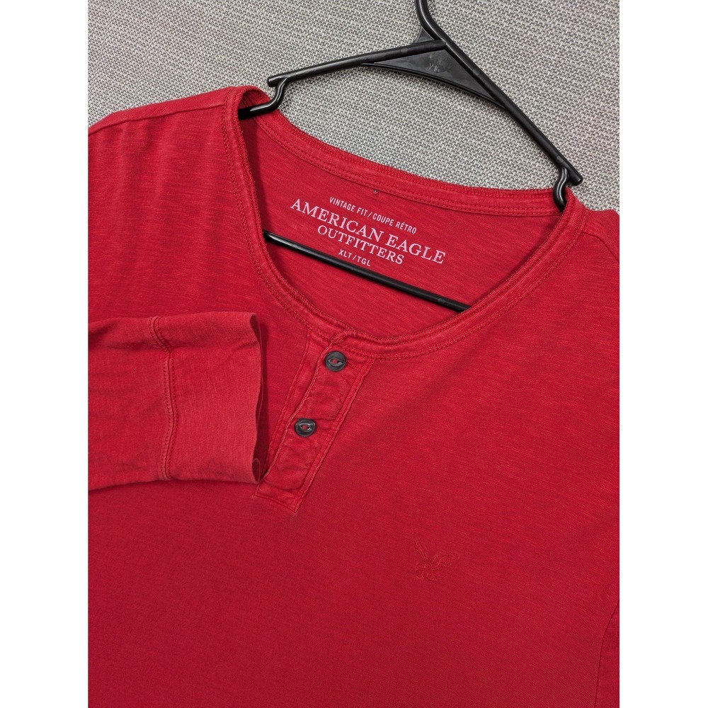 American Eagle Outfitters Shirt Mens XLT Big Tall Red Long Sleeve Henley Tee